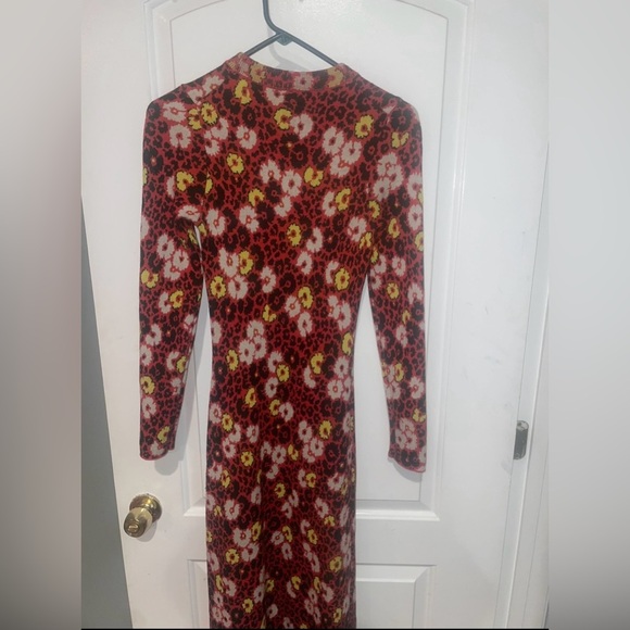New! The Kooples Floral Knit Long Sleeve Maxi Dress Red, Yellow, Black 🌻 Small - Picture 12 of 13